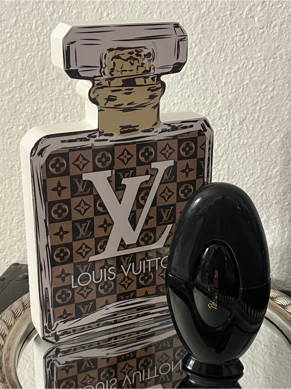 Paloma Picasso Black Gloss Perfume Bottle Accent with Gold Script